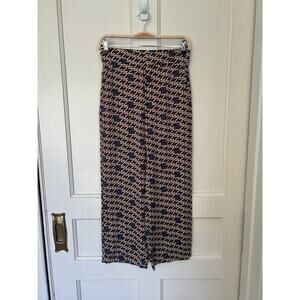 Zara Logo Straight Leg Pants Womens Size XS Brown White Blue NWOT
